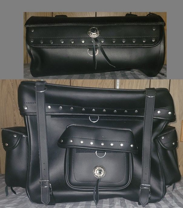 Motorcycle Seat-back Touring Luggage, 2-pc, w/Studs (not Saddlebags)
