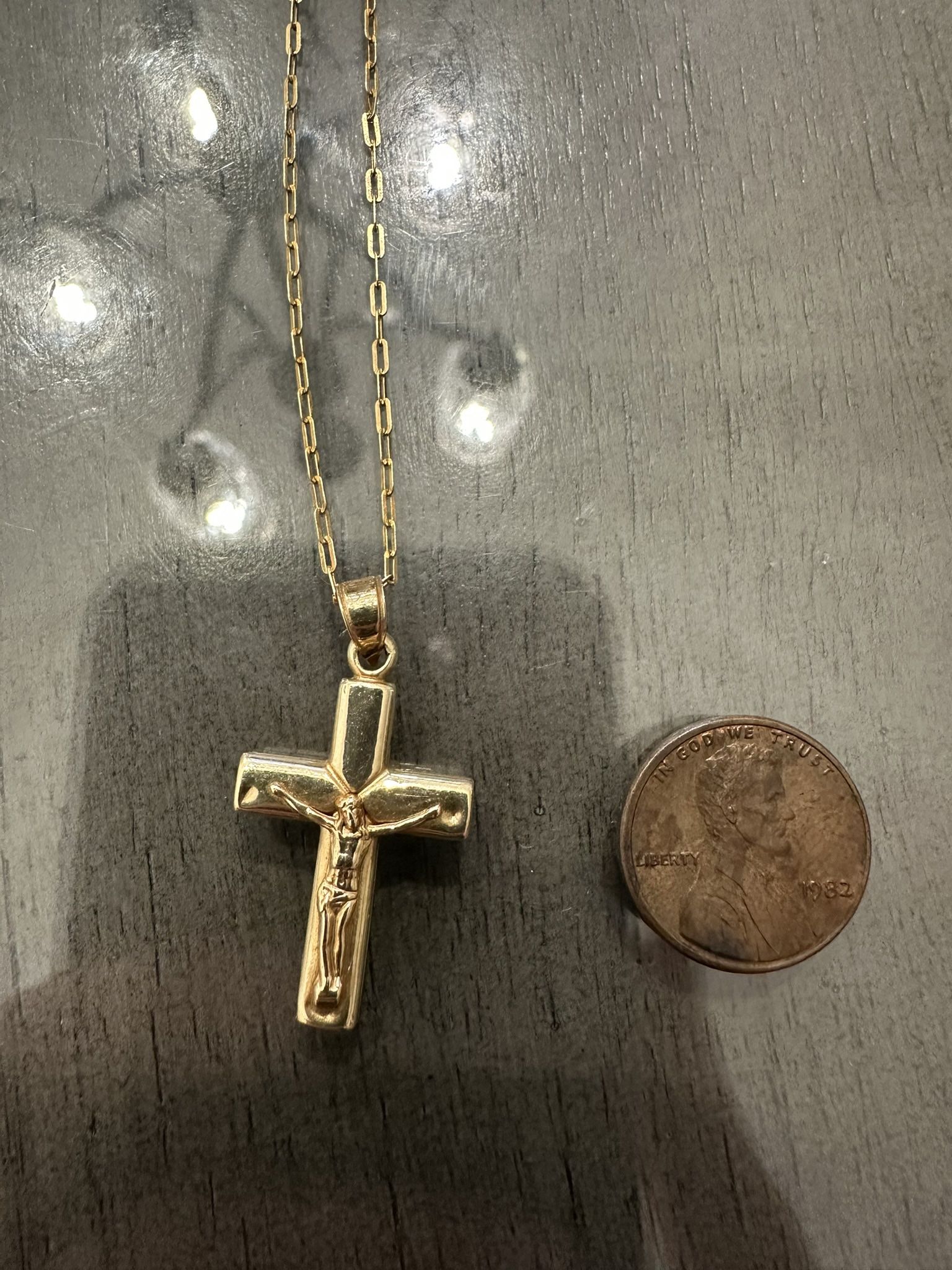 Solid 10k Yellow Gold Cross with Paper Clip Link Chain Beautiful