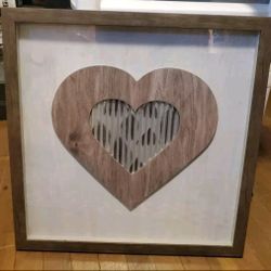 Unique Modern Farmhouse Wood & Corrugated Steel Heart Shadowbox Decor 19.5x19.5