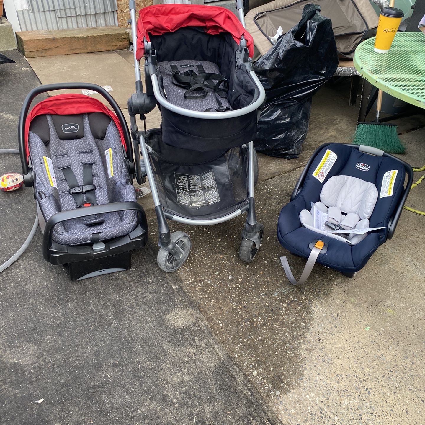 Evenflo Pivot  Travel System And A Chicco Car seat