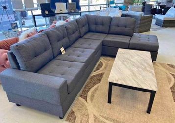 NEW IN BOX Dark Grey Linen Fabric Reversible Sectional FINANCE available $54 down pmt