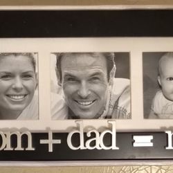 MALDEN Mom + Dad = Me Picture Frame; Holds Three 3"x3" Photos