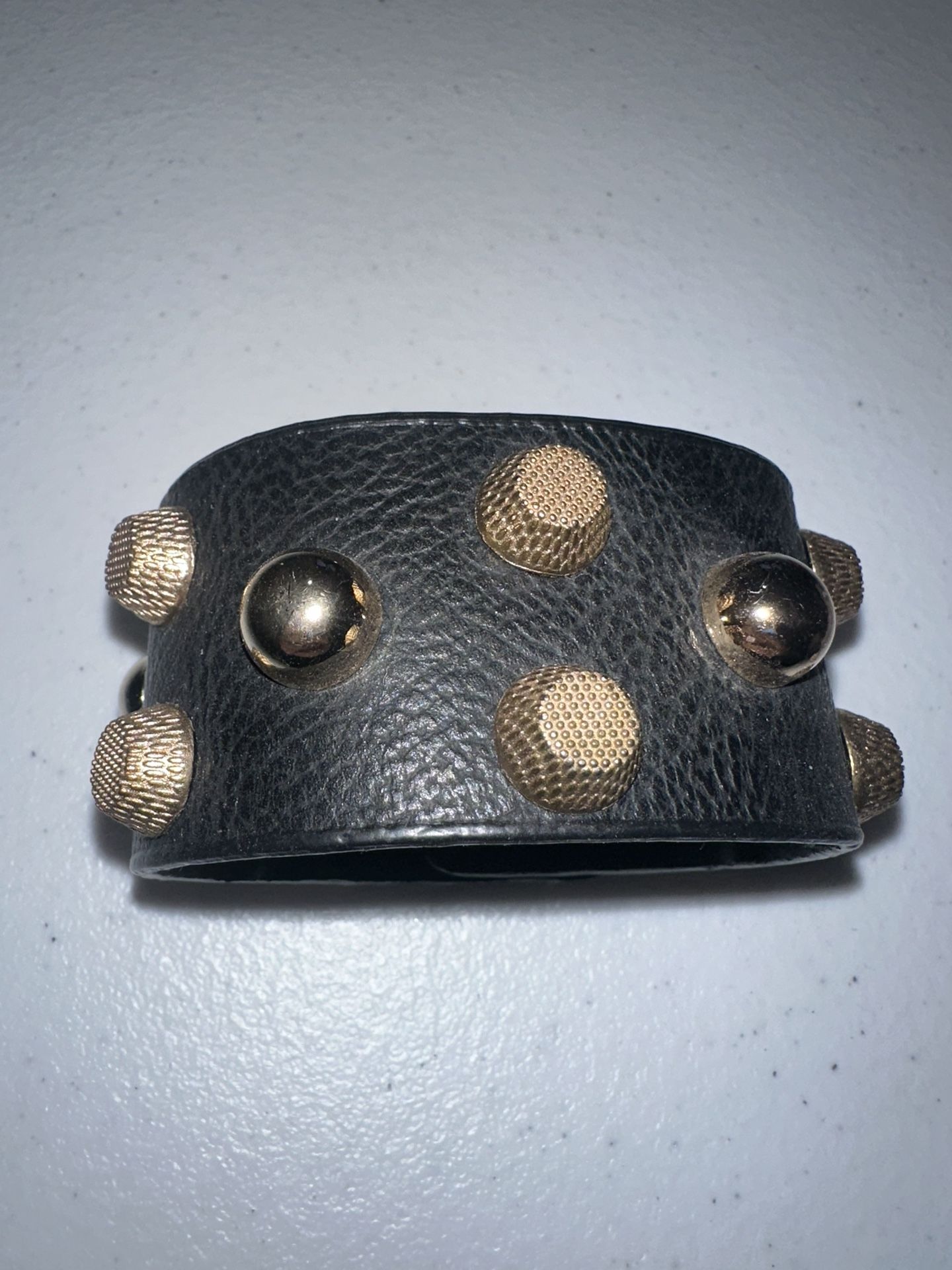 Black Leather Studded Cuff Bracelet – Gold Hardware