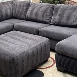 Ashley Furniture Gray 3pc Sectional and Ottoman