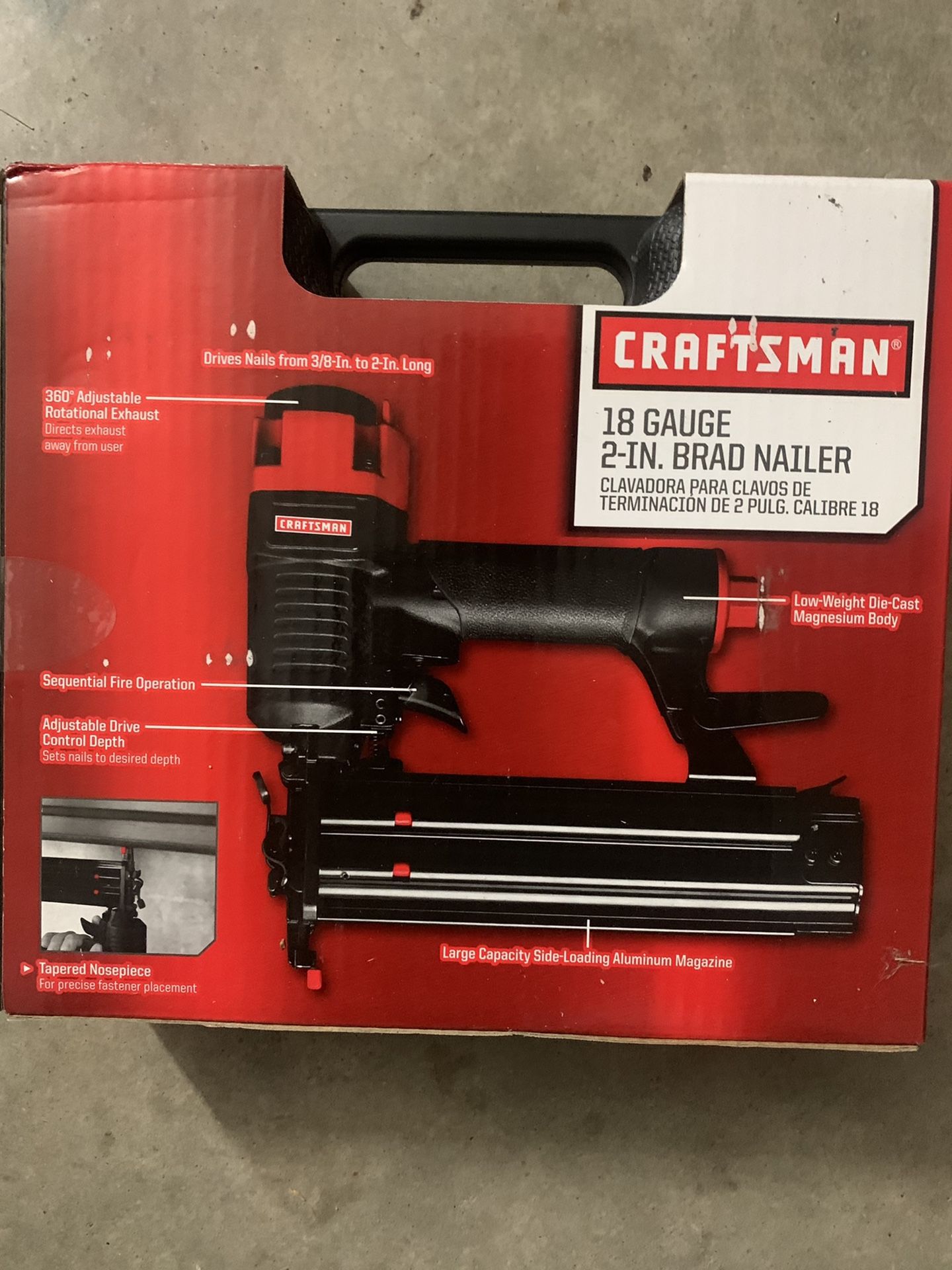 Craftsman Brad Nailer 18 Gauge 2 in. Nail Gun 70-110 PSI Pneumatic Stapler Kit Finishing Air Tool 51114. (still Available 11/23