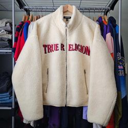True Religion Women's Logo Sherpa Fleece Jacket Size Small
