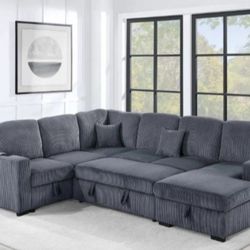 4-pc Convertible Sectional Sofa  Couch W/ Pull-out Bed, Storage And USB Port Brand New 