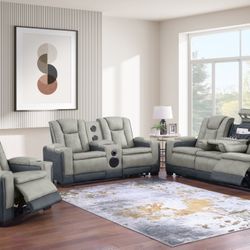 New In Box 3 Piece Reclining Sofa Set Speakers 