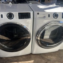 GE front load electric washer and dryer, 220 volts, XL capacity. Washer 5.2, dryer 9.5. Three-month warranty. Free delivery in the Oakland area. Outsi