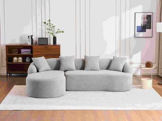 LY-022 GREY COMPRESSION SOFA: Combining chaise longue with 3-seater, Wood Grain Chenille Fabric, full sponge compression sofa,combined sofa with 4 pil