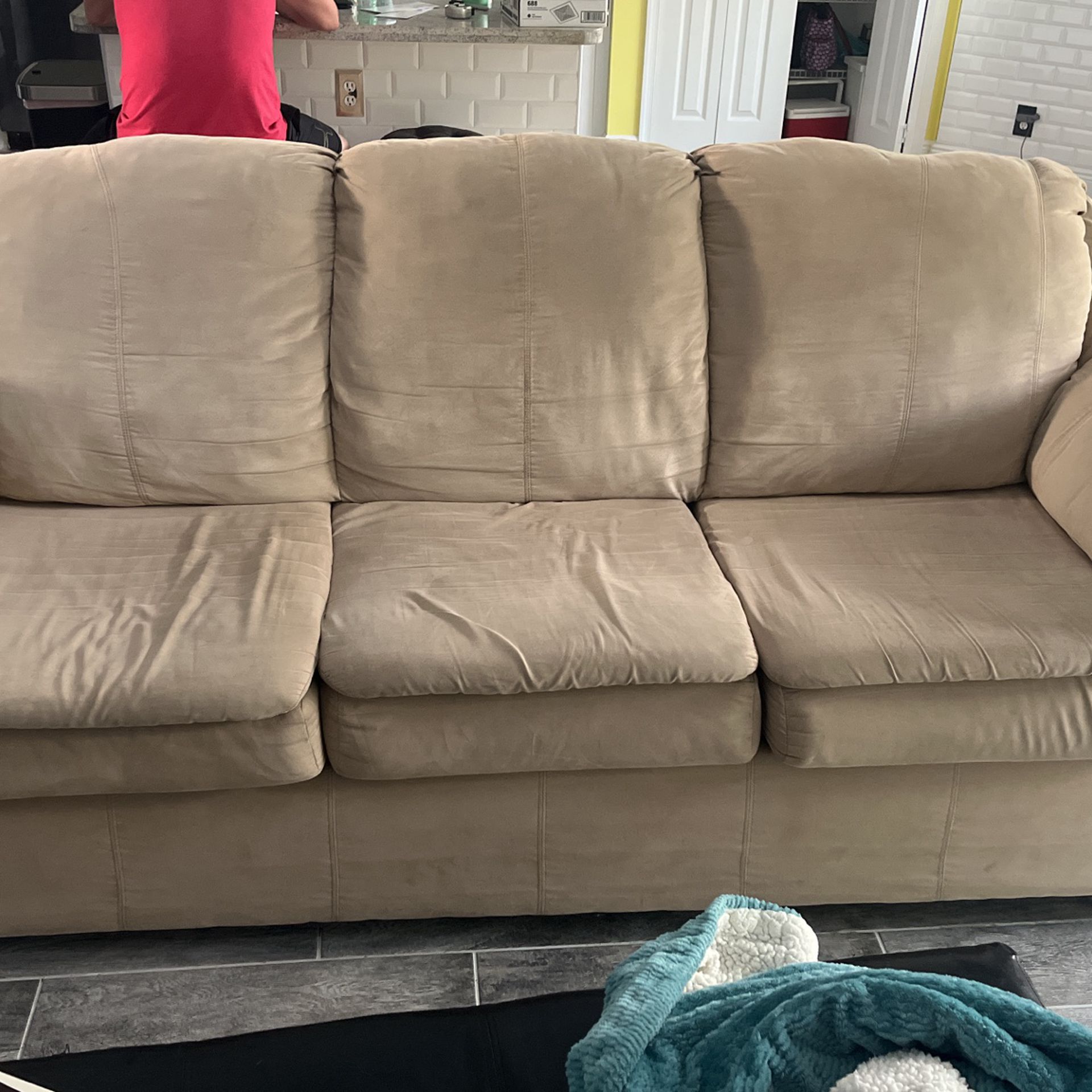 Beige Couch With Grey Slip Cover