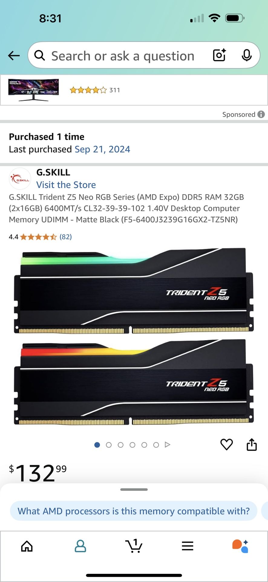G.Skill 32GB desktop RAM 6400MTs/CL32