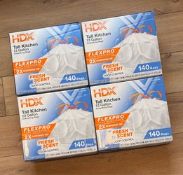 HDX 13 Gallon Tall Kitchen Drawstring Bags – 4 Boxes