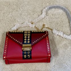 Michael Kors Whitney Studded Leather Shoulder Bag - Bright Red/Gold Accents