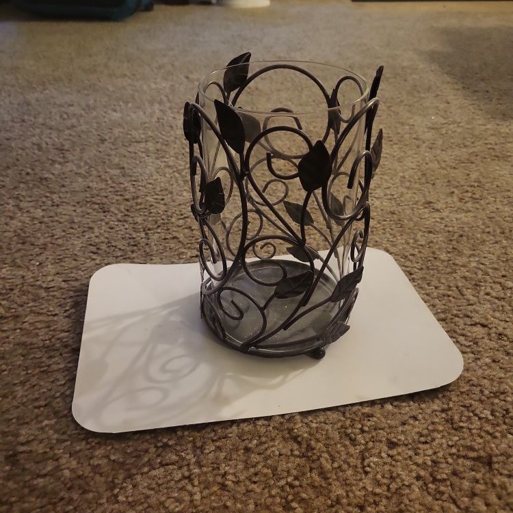 Round Glass & Metal CANDLE HOLDER 
