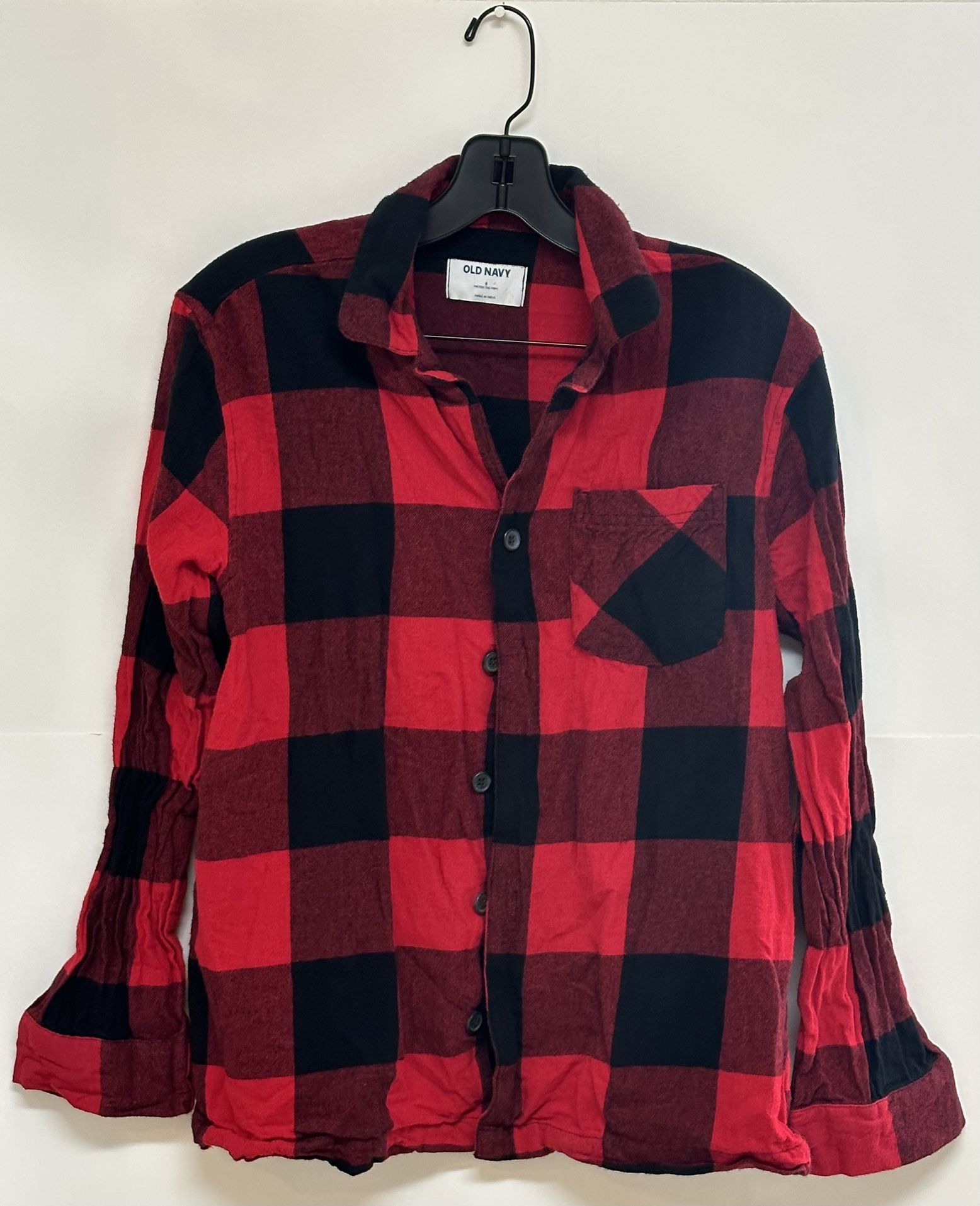 Old Navy Flannel Men’s S Red Black Plaid Button Up Long Sleeve Preppy Shirt