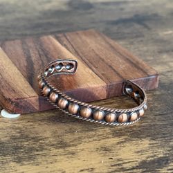 Beaded Copper Cuff Bracelet - Adjustable - Hand crafted Style