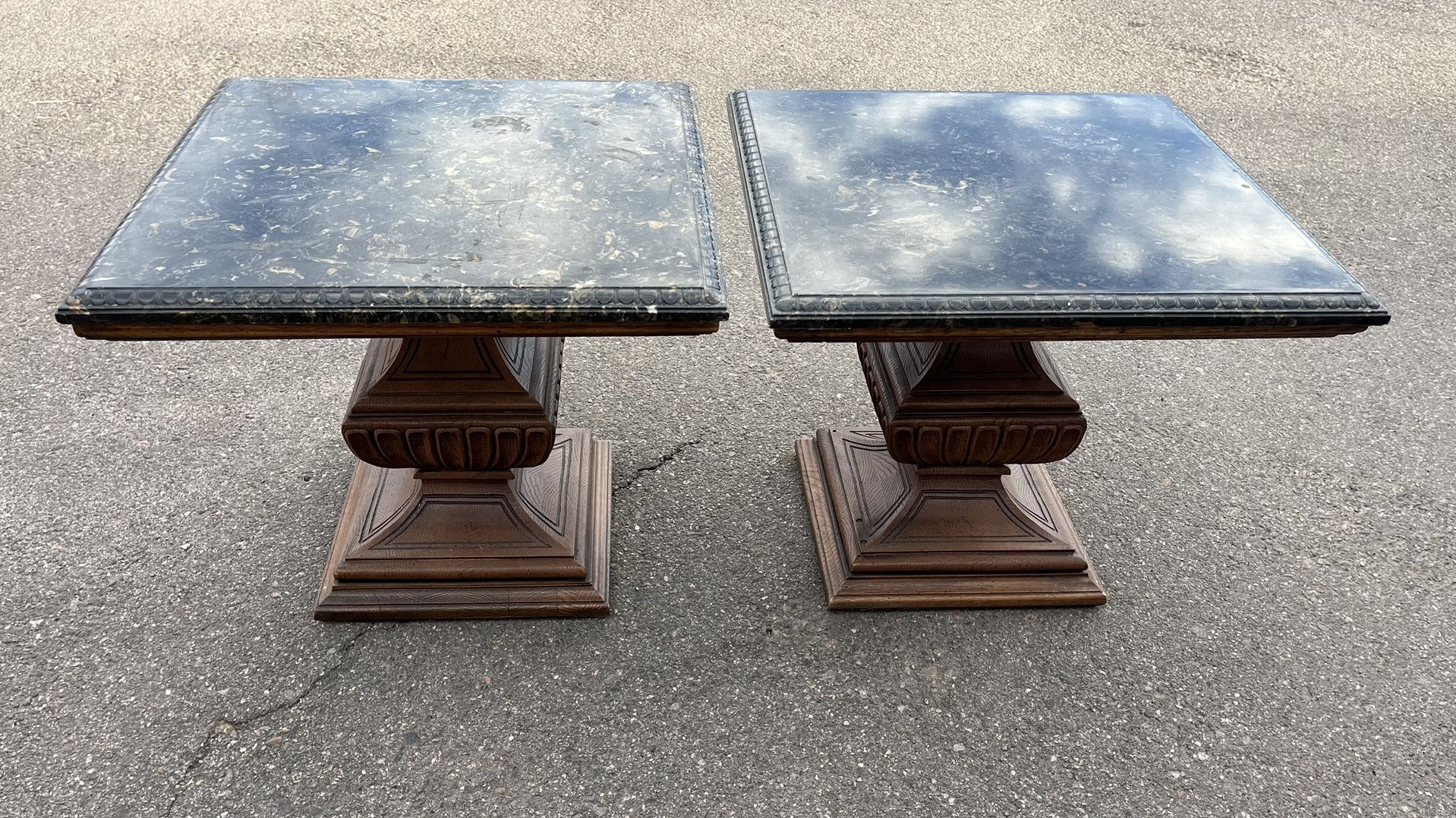 Elegant Solid Wood End Tables w/ Stone Tops – Set of 2