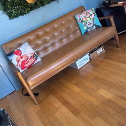 Brown Vinyl Midcentury Sofa
