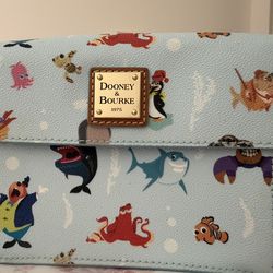 Dooney & Bourke Disney “Ocean Friends / Out to Sea” Crossbody – Nemo, Dory Rare Print, Blue Leather Trim