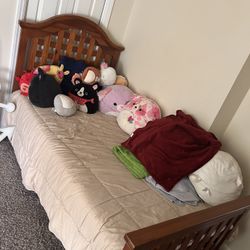 Cherry Wood Twin Bed Frame And Cream Tv Stand