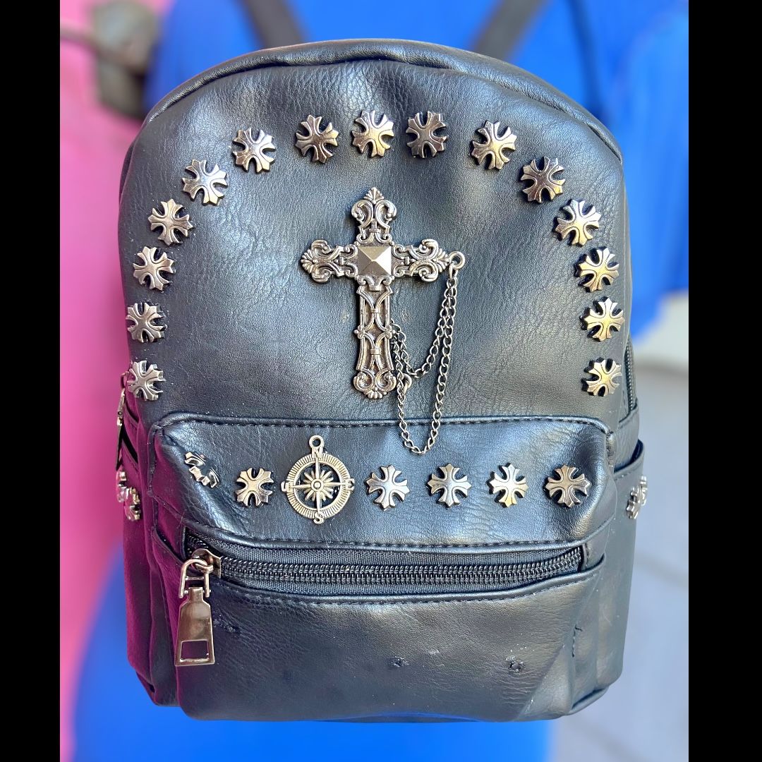 Gothx Women's Black Mini Gothic Cross Backpack Steampunk Rock Goth