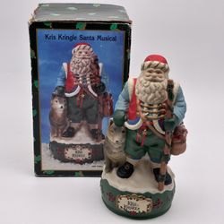 Kris Kringle Santa Musical Figurine w/ Wolf & Original Box Christmas Decor
