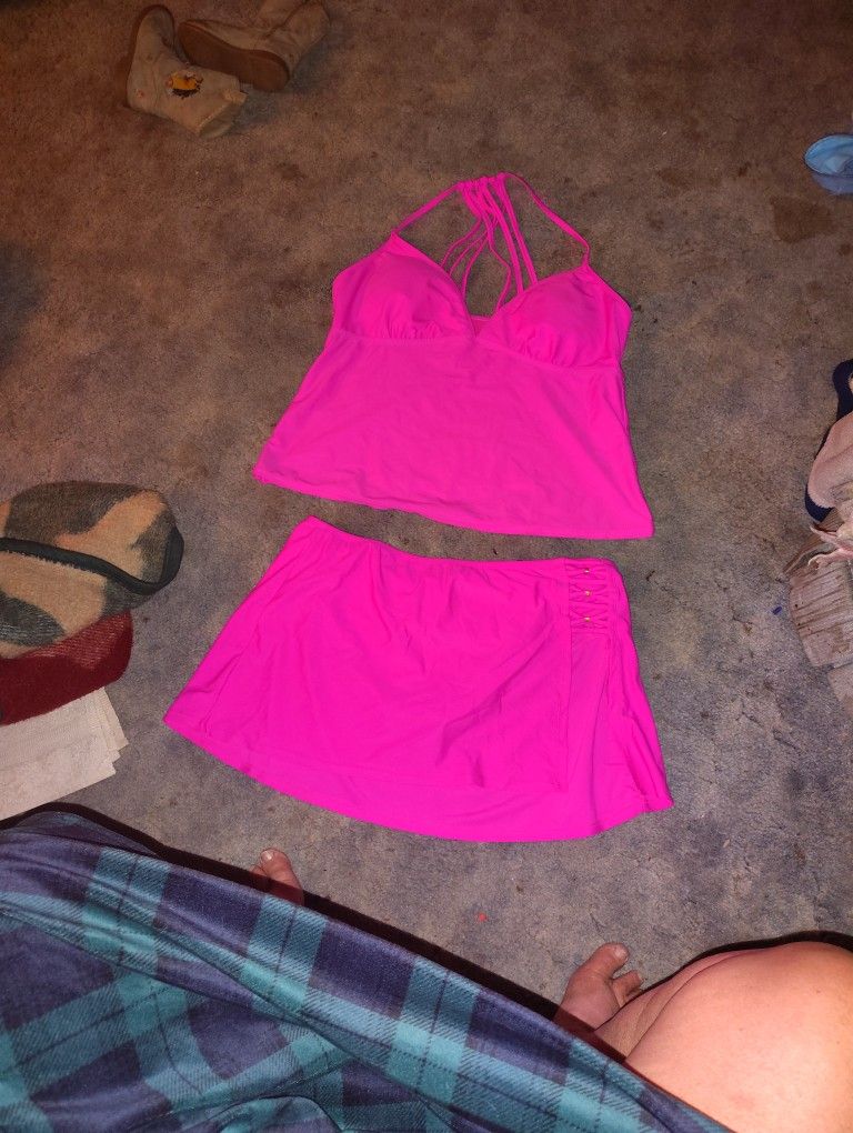 Two Piece Tankini Suit Pink XL(16/18)