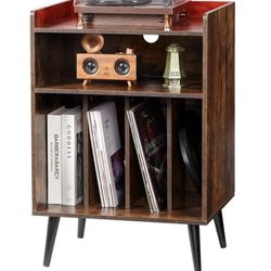 Record Player Stand with LED Light, 3 Tiers Turntable Stand with Charging Station & USB Ports, Holds up to 150 Albums, Vinyl Record Storage Cabinet wi