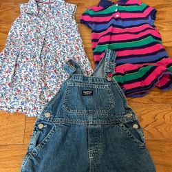 Lot Of 3pcs Toddler Girl Size 4T Tommy Hilfiger Dress Polo Dress Shirt Oshkosh Overall Jeans Short