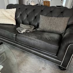 Ethan Allen Black Leather Sofa