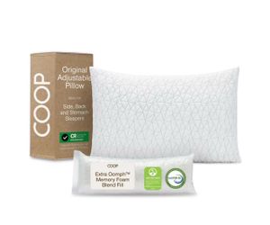Coop Original Adjustable King Bed Pillow, Memory Foam Blend, White, Zip