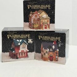 Vtg 1994 Victorian Village Collectibles Set of 3 Christmas (Xmas) Village - Pueblo Navideño 