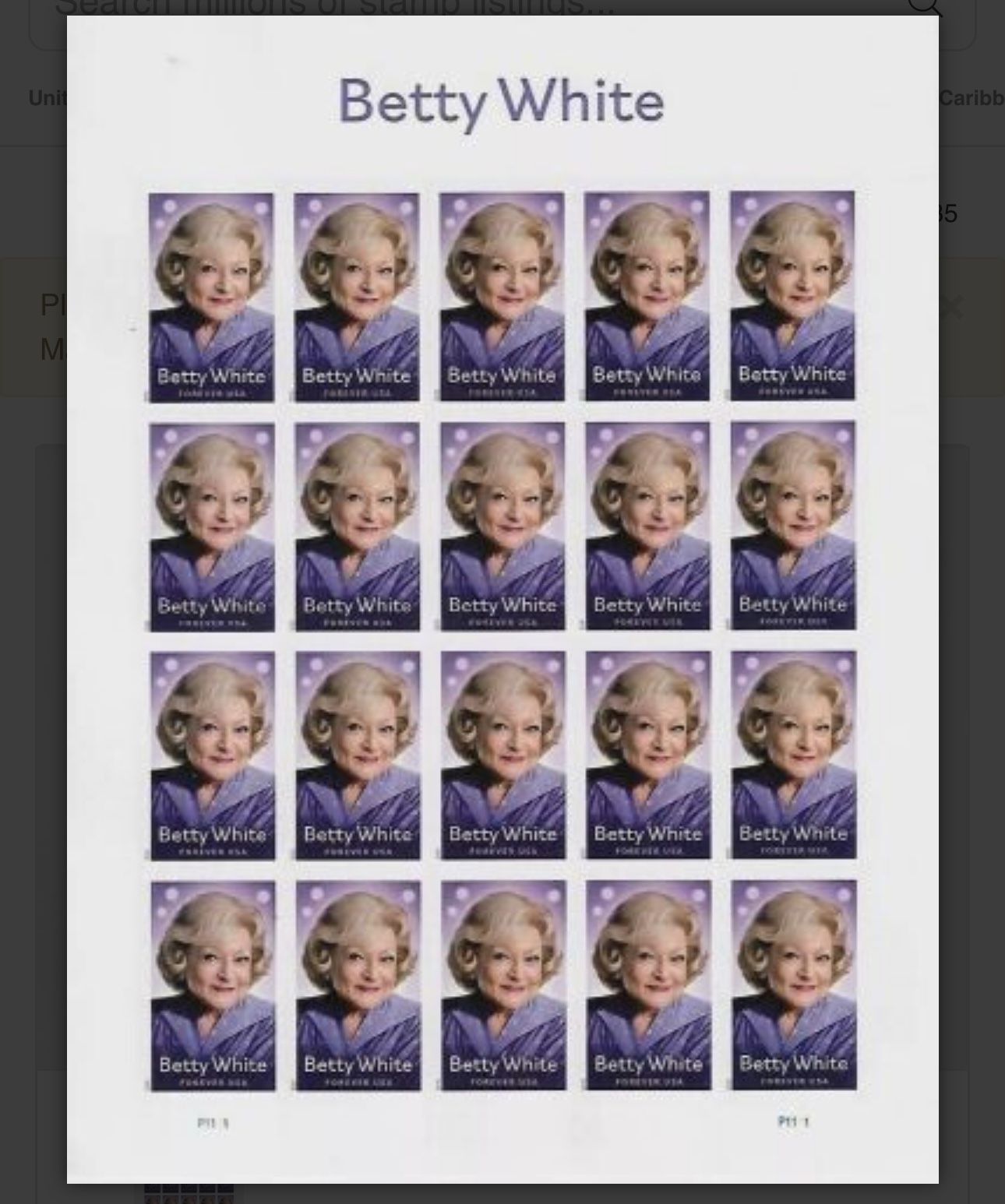 LIMITED FOREVER STAMP FULL SHEET “ BETTY WHITE “ Full color  set of 20