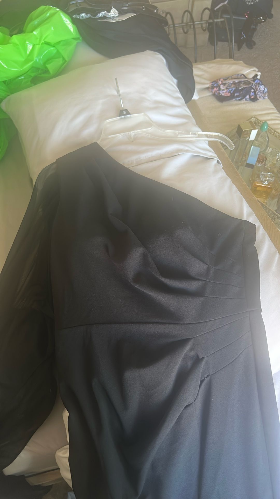 Used  Formal Dress, Black Color, Long Length Top One Size Sleeve With A Chiffon Sleeve Size 10