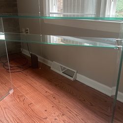 Waterfall Minimalist Glass Curved Desk Table