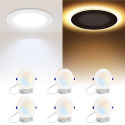 HONZIN 6 Pack 6 Inch Recessed Lighting, Ultra Thin 5CCT LED Recessed Ceiling Light with Night Light, 5 Color Temperatures Dimmable 2700K/3000K/3500K/4