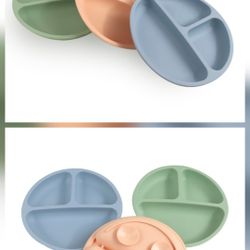 Silicone Suction Plates 3 Pack 100% Food Grade, Microwave And Dishwasher Safe