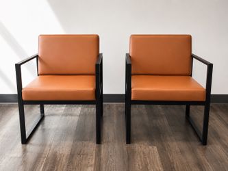 Set of 2 Modern Industrial Accent Chairs – Cognac Faux Leather