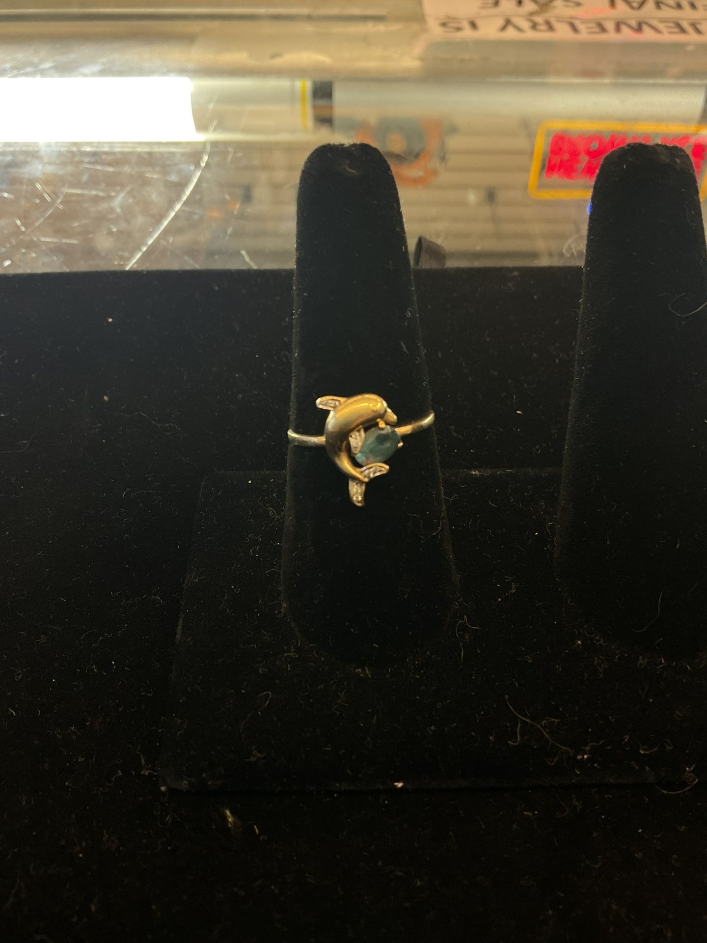 14KT Ring With Dolphin And Blue Stone 39373-6