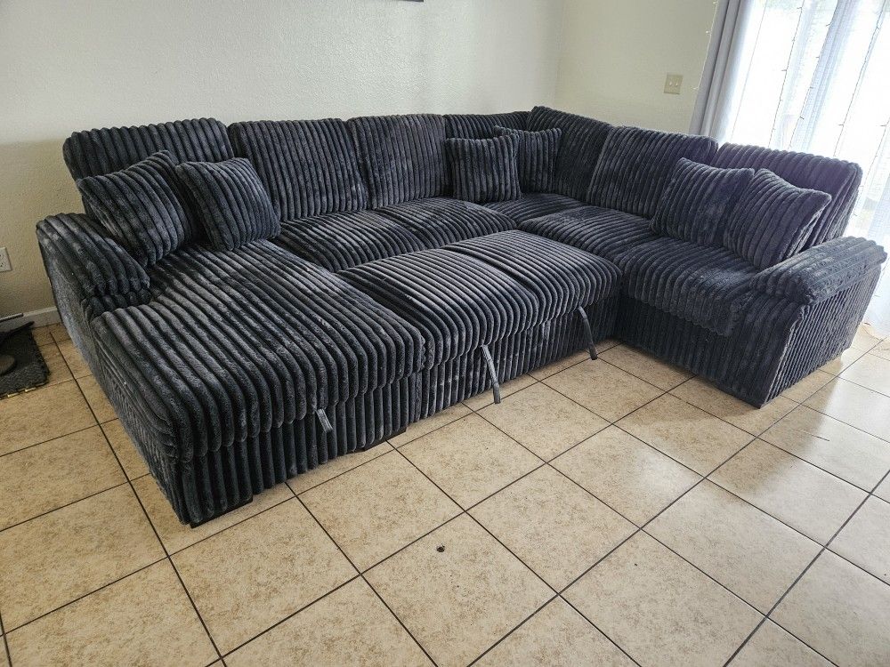 Brand New Sectional Pull Out Bed Storage Chairse Corduroy Fabric $1499