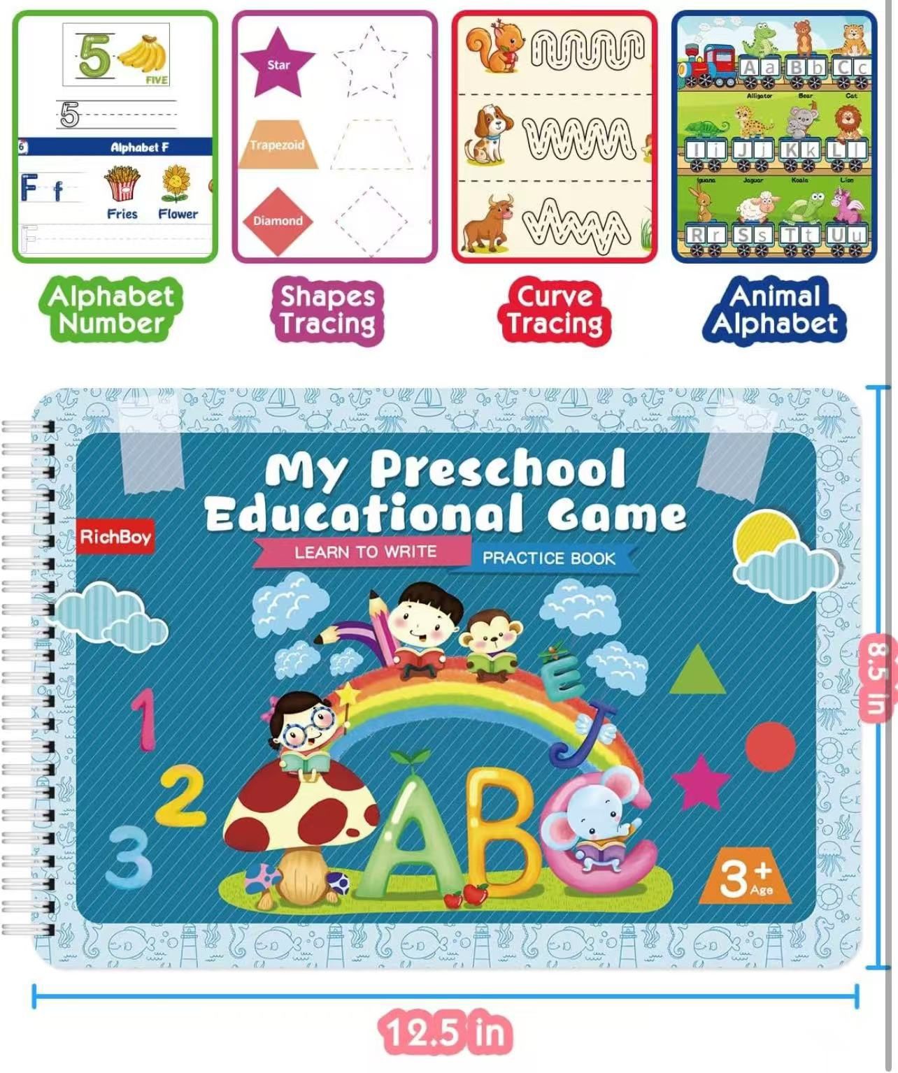 Dry Erase Tracing Letters Writing Practice Books for Kids Age 3-5, RichBoy Kindergarten & Preschool Learning Activities, for Toddlers Beginner Writing