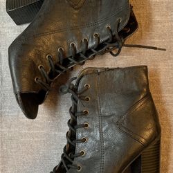 Bamboo, Peep Toe Corset Laceup Booties