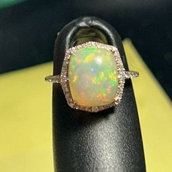 Effy Aurora 14K Rose Gold Opal and Diamond Ring Size 7