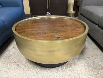 WEST ELM Brass Drum Storage Coffee Table