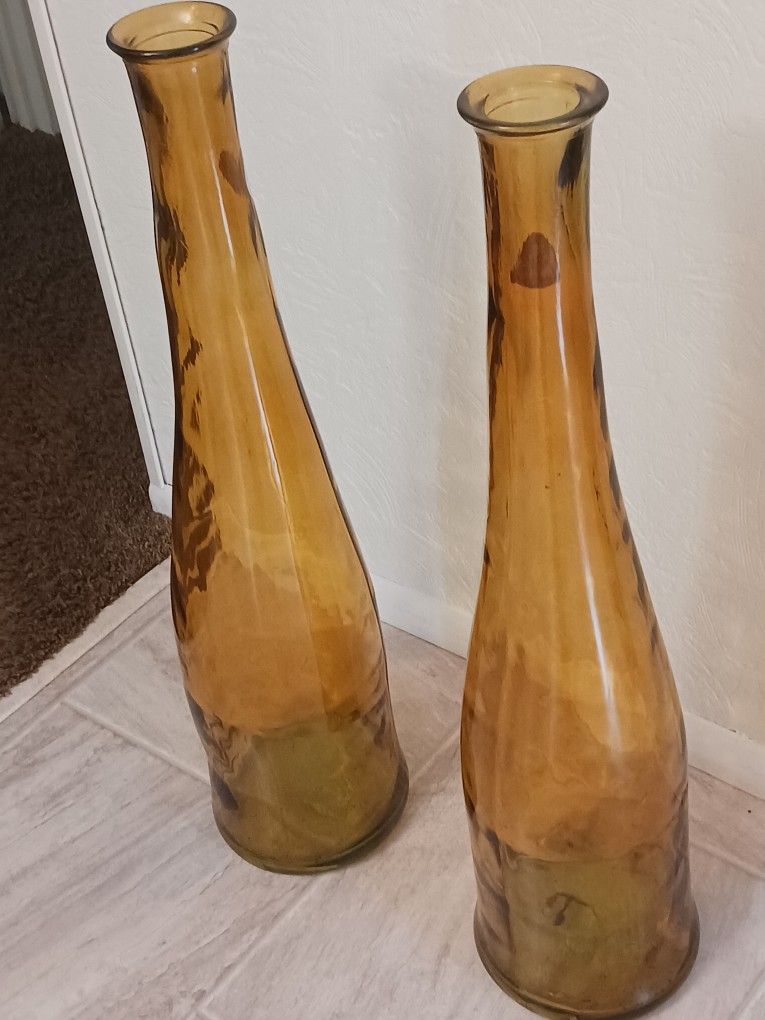 Amber GLASS 32 IN. HEIGHT MADE IN SPAIN SET OF 2 TALL VASES