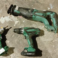 Hitachi Cordless 18v Drill, Impact, And Sawsall With. Battdry