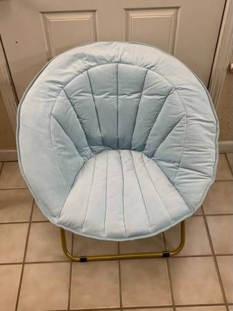 New Urban Shop Baby Blue Plush Saucer Folding Chair Gold Metal Frame