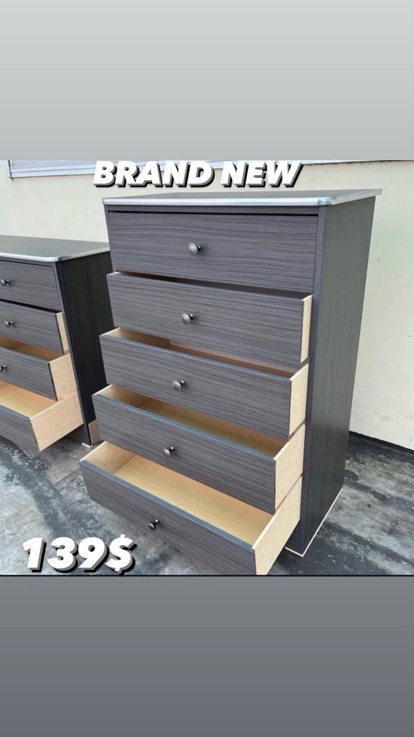 Brand new grey 5 drawer dresser
