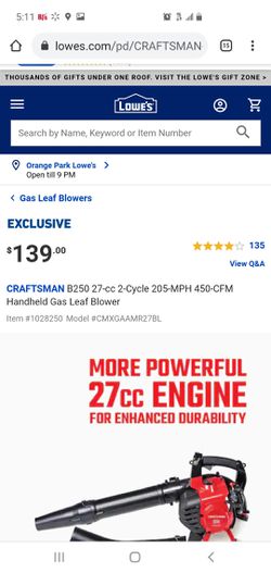 CRAFTSMAN B250 27-cc 2-Cycle 205-MPH 450-CFM Handheld Gas Leaf Blower